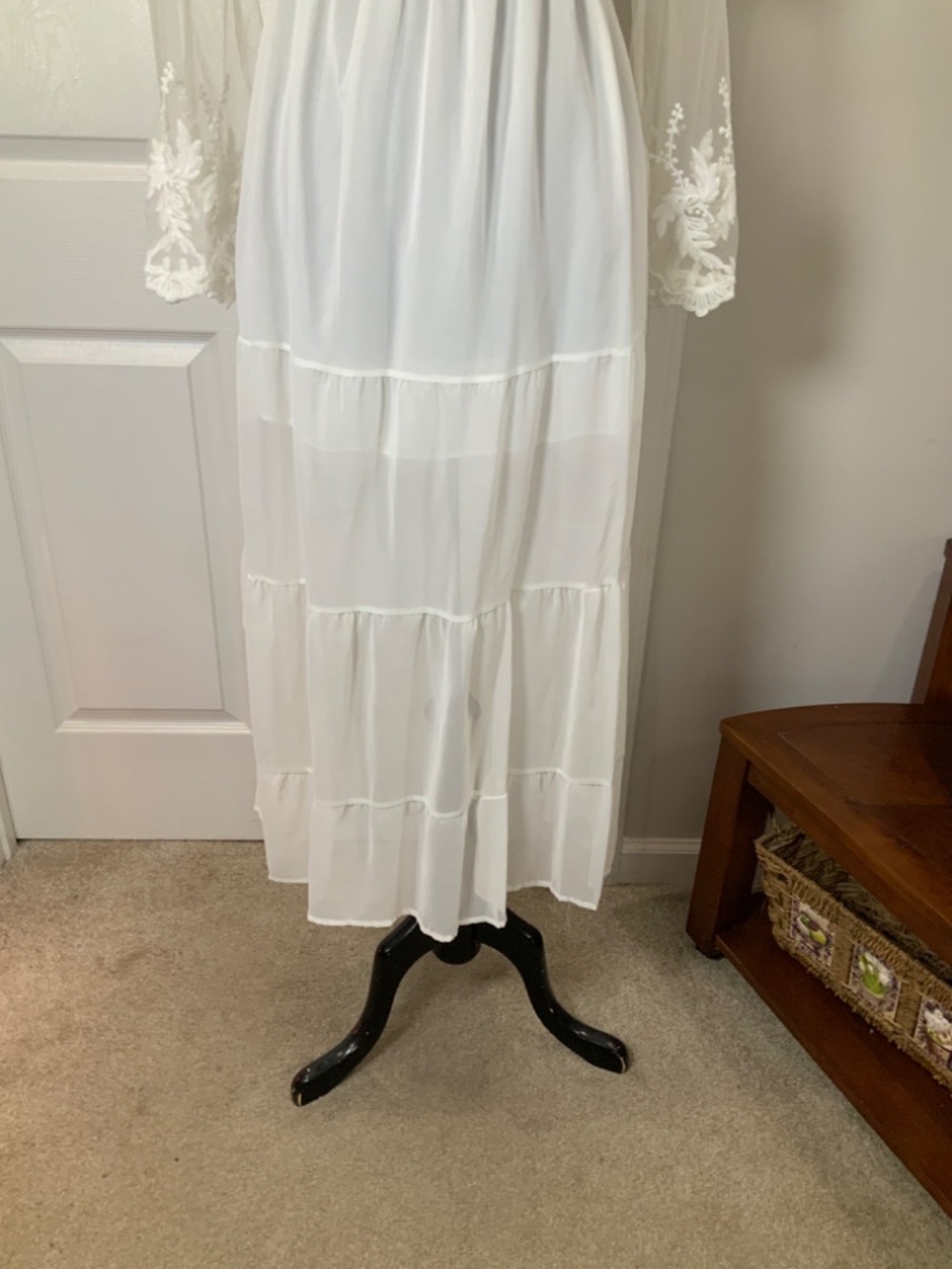 White Boho Lace Sleeve Off Shoulder Maxi Dress Romantic Cottagecore Size Large - Picture 5 of 10